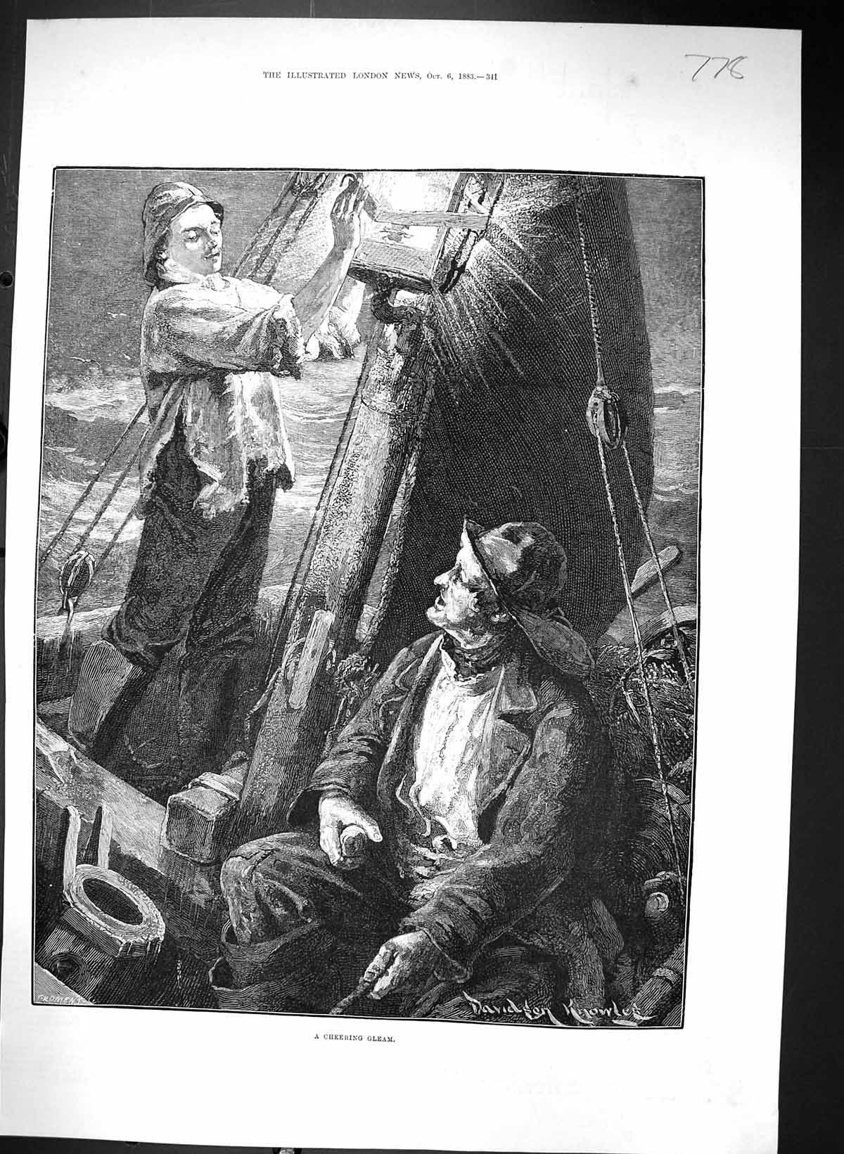 Old 1883 Cheering Glean Fishermen Boat Fishing Light Davidson Knowles Victorian
