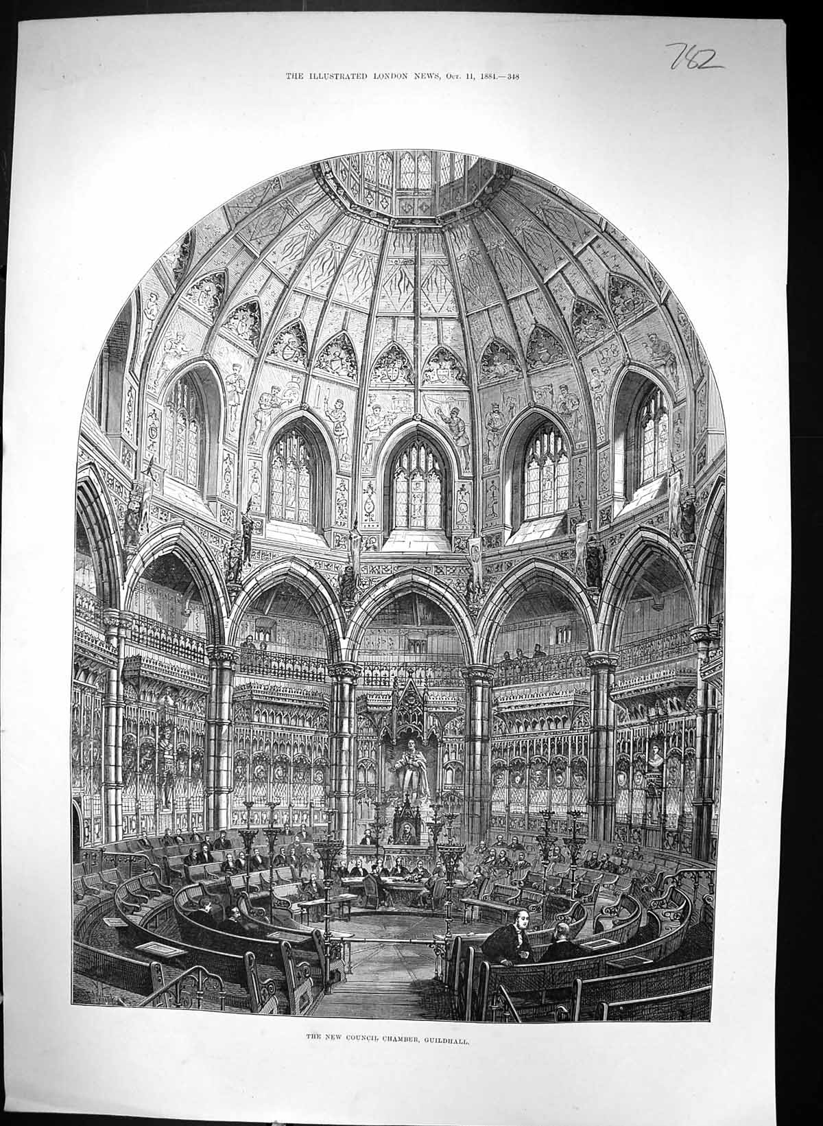 Old 1884 Interior Architecture Council Chamber Guildhall London Engla Victorian