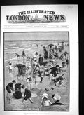 Antique Old Print 1884 Forestier Scene Beach Yellow Sands Children Playing 19th