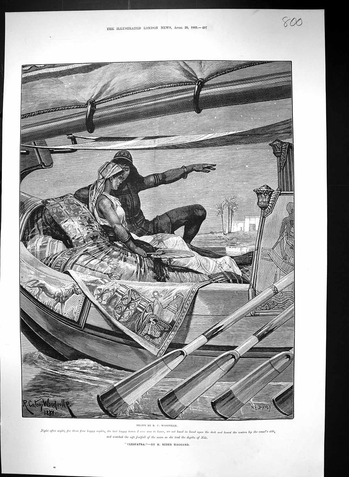 Old 1889 Canton Woodville Fine Art Scene Cleopatra Boat Romance Rider Victorian