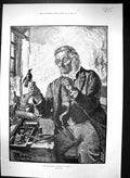 Original Old Antique Print 1884 Rainey Fine Art Man Bird Stuffer Taxidermist