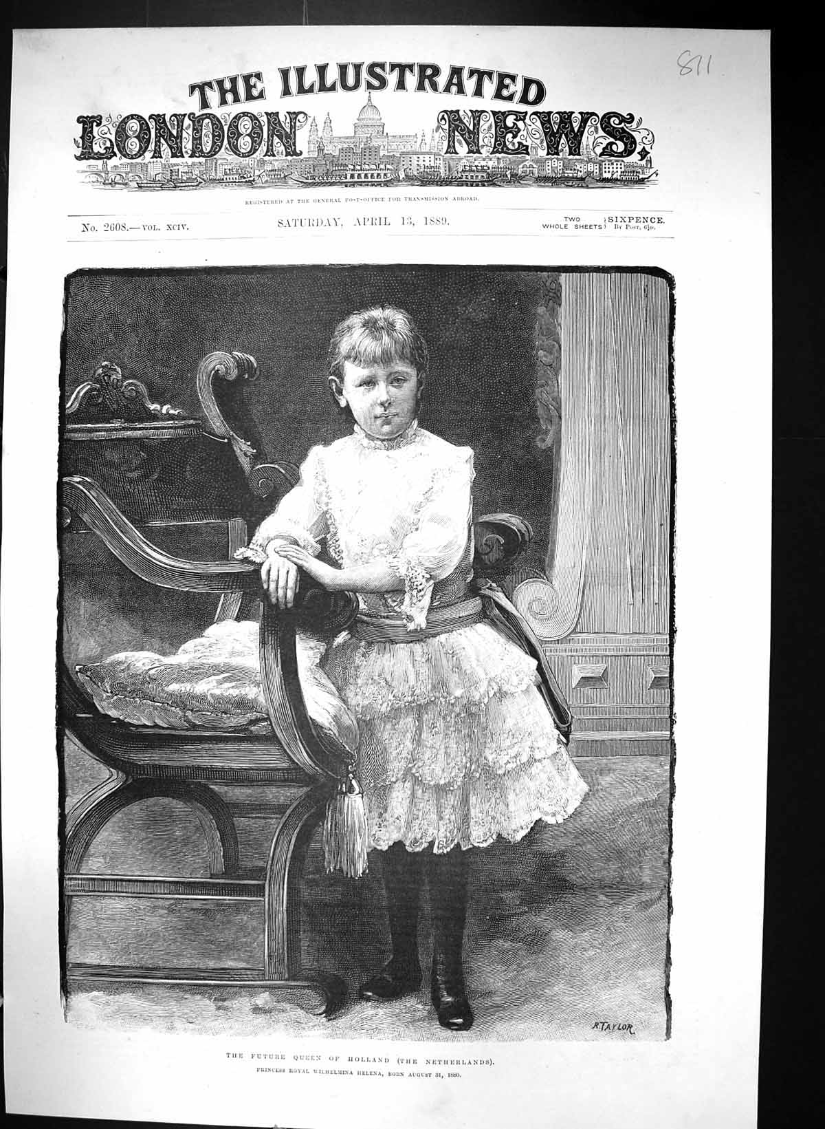 Old 1889 Princess Royal Wilhelmina Helena Future Queen Holland Nether Victorian