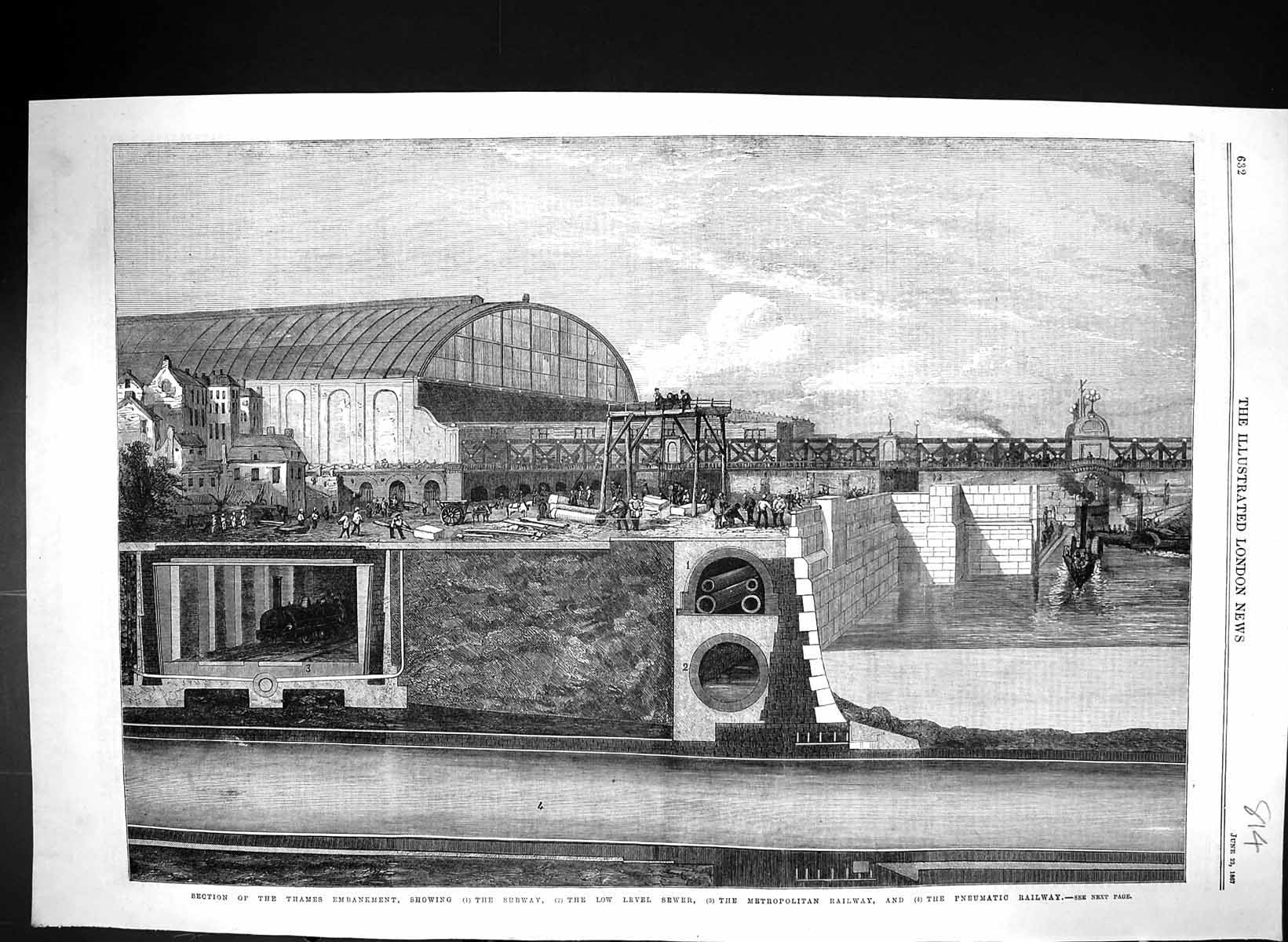 Old 1867 Thames Embankment Subway Low Level Sewer Metropolitan Railwa Victorian