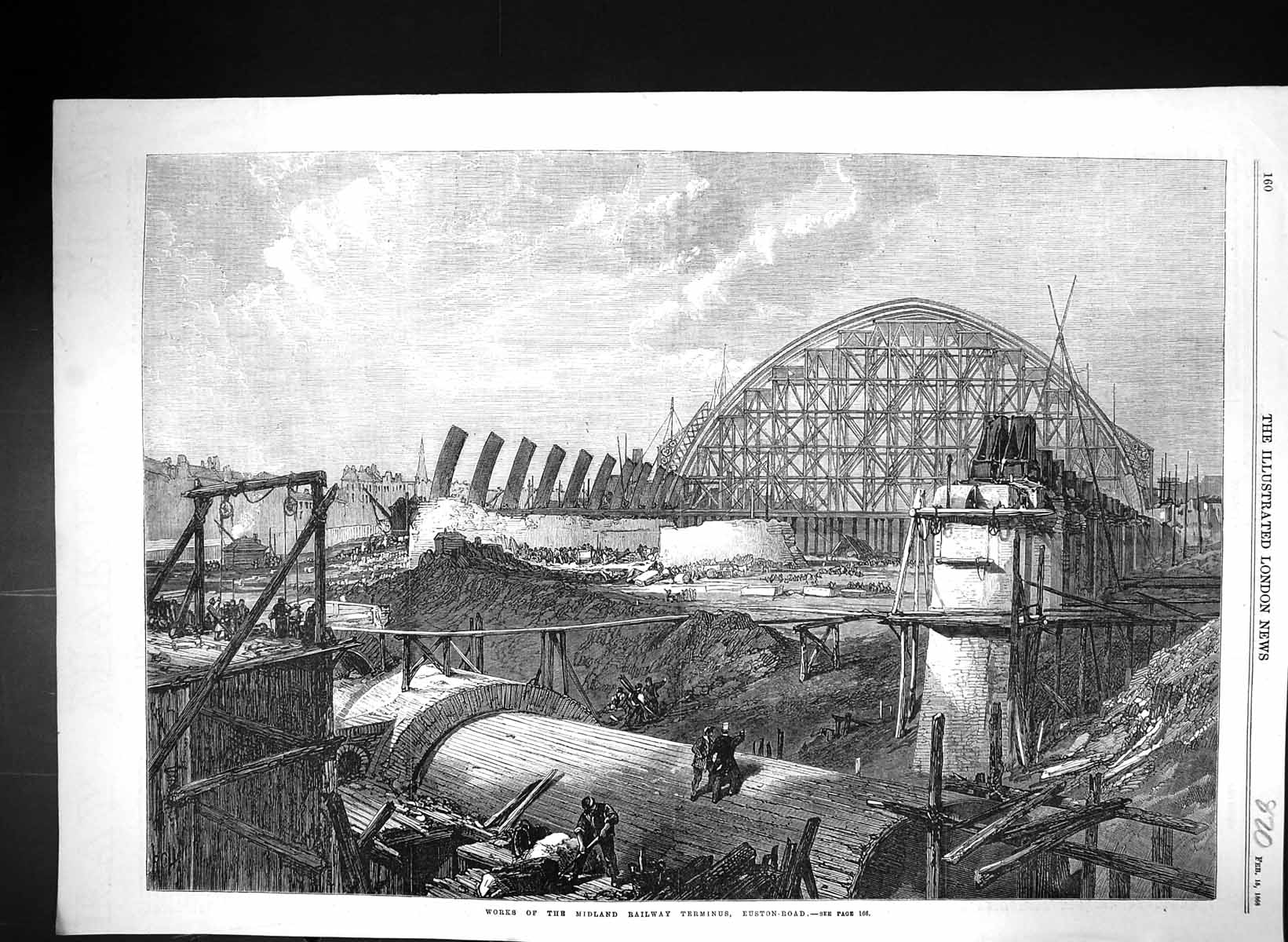 Old Print 1868 Works Midland Railway Terminus Euston Road London Fine Art 19th
