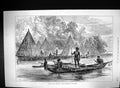 Old Print 1875 Voyage H.M.S. Challenger Village Scene Humbt Bay New Guin 19th