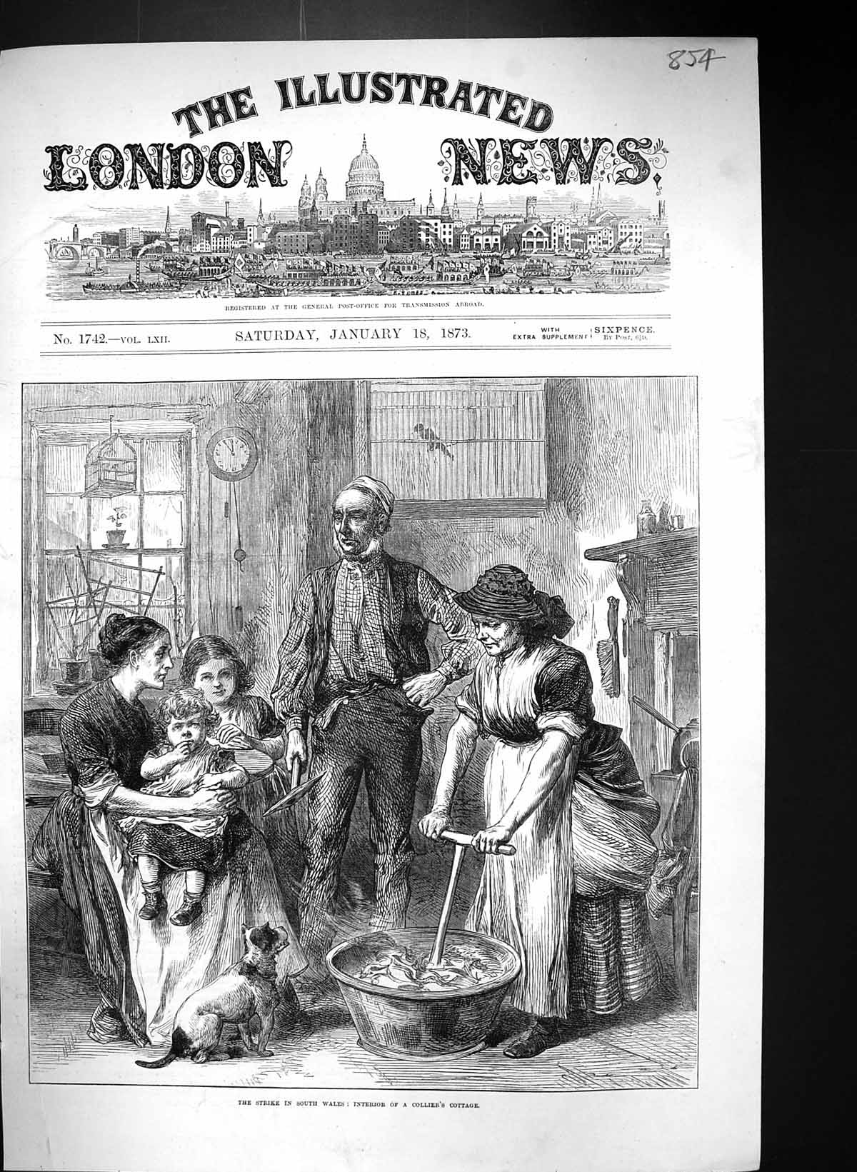 Old 1873 Miners Strike Wales Family Scene Interior Collier Cottage Ho Victorian