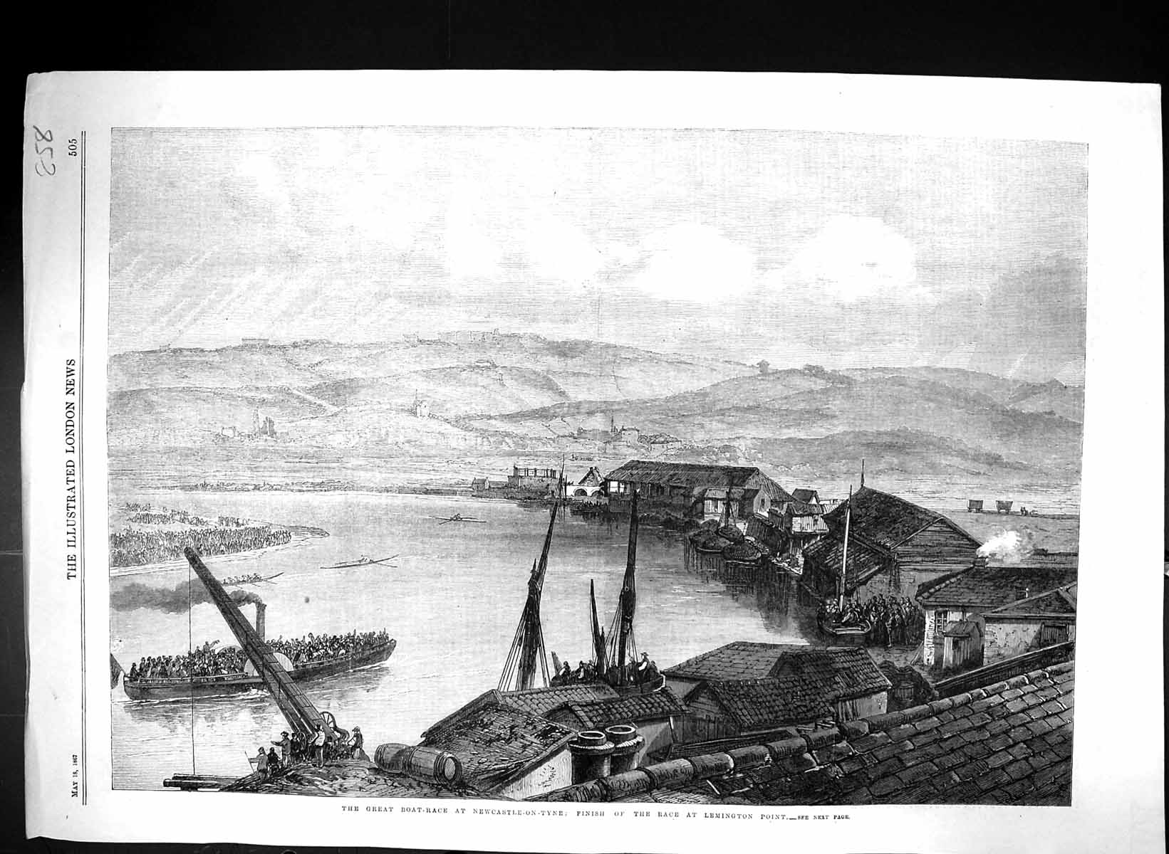 Old 1867 Great Boat Race Newcastle-On-Tyne Finish Lemington Point Spo Victorian