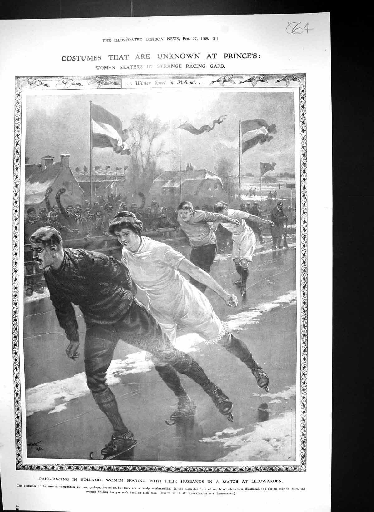 Old 1901 Pair Ice Skating Women Husbands Match Leeuwarden Sport Holla Victorian