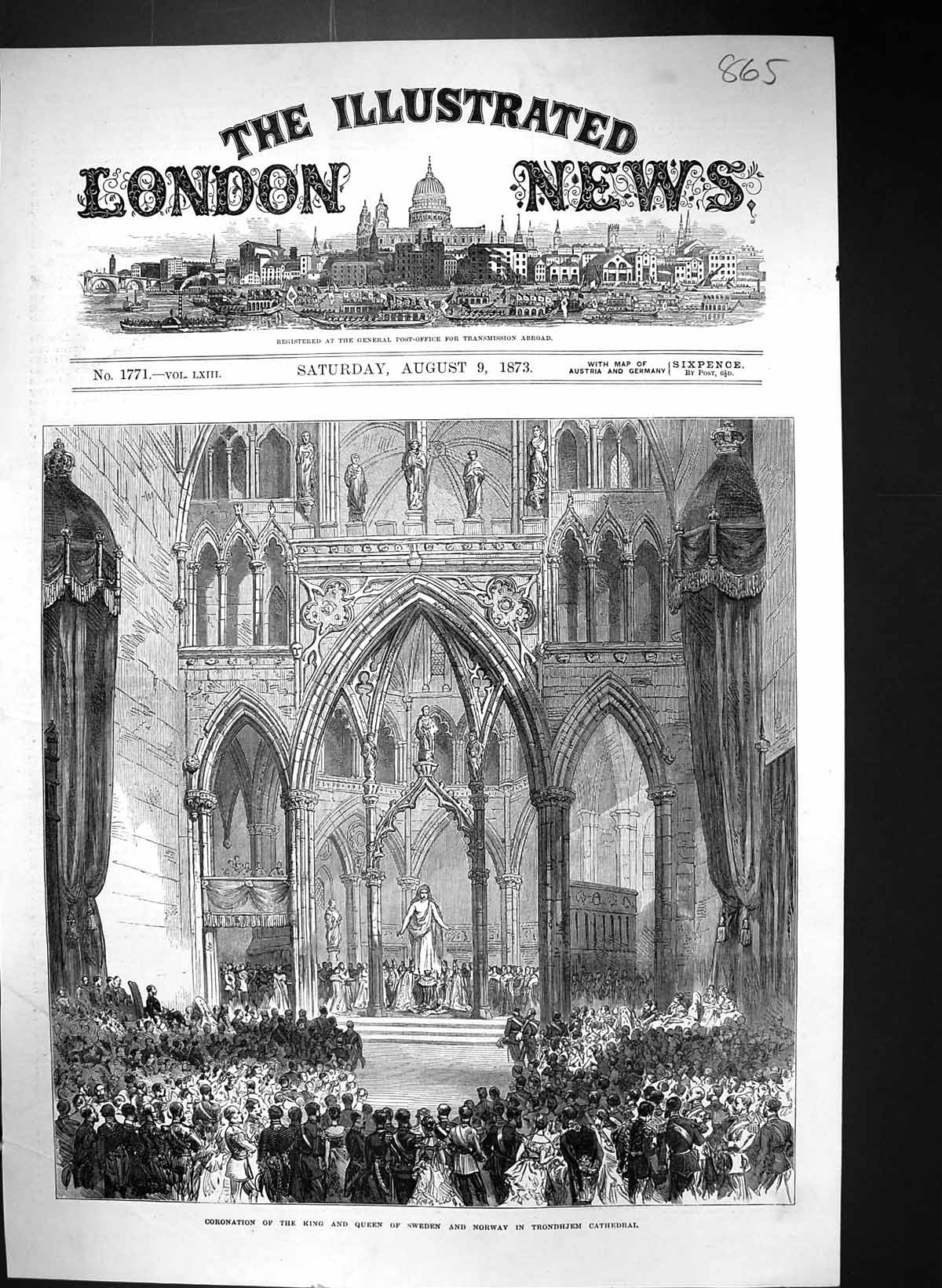 Antique Print 1873 Coronation King Queen Sweden Norway Trondhjem Cathedral 19th