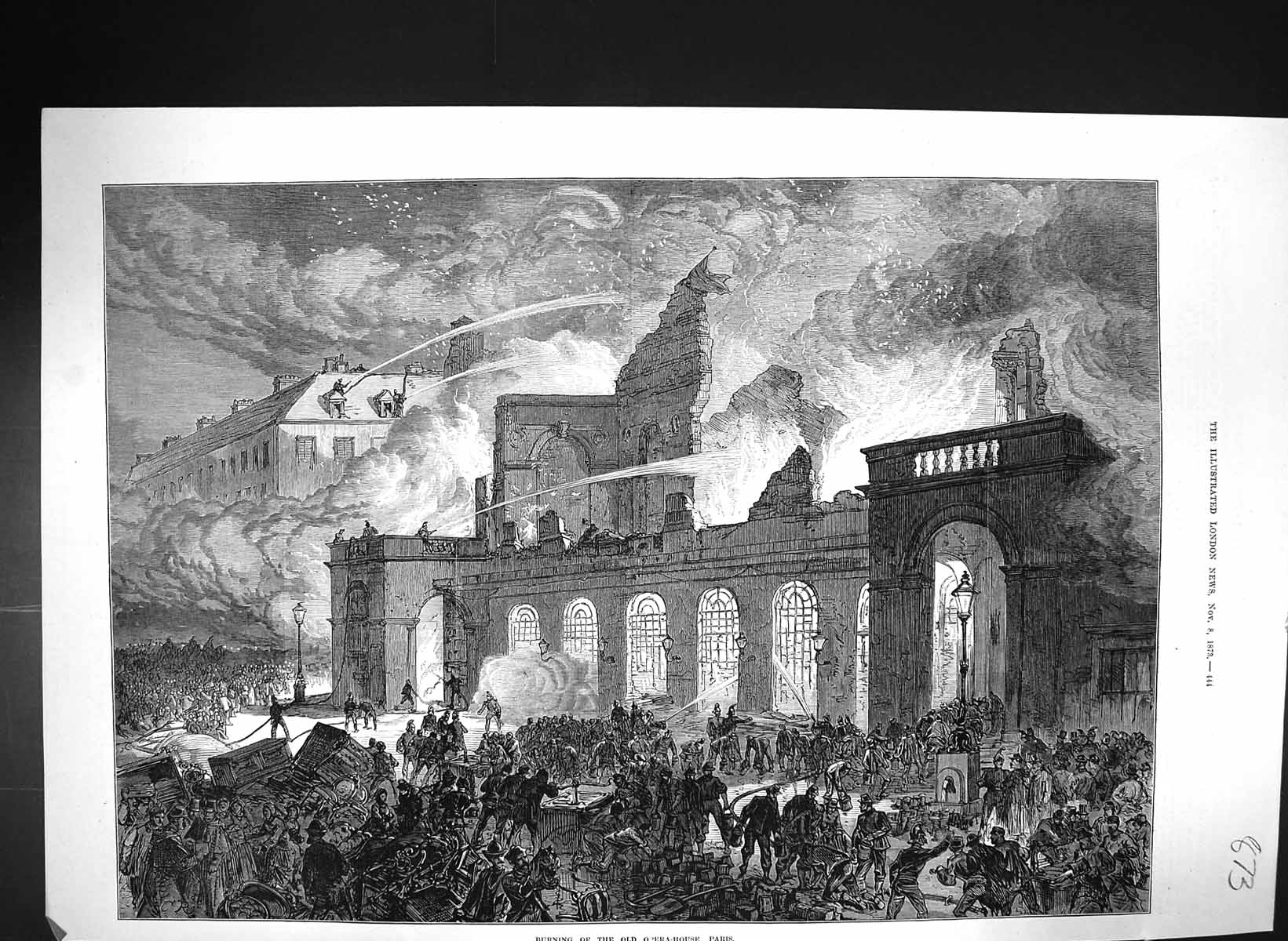 Antique Print 1873 Burning Fire Opera House Paris France Architecture Fine 19th