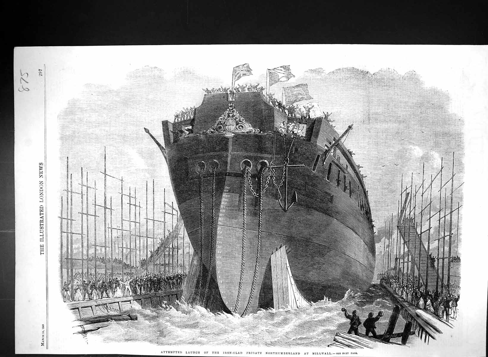 Old 1866 Attempted Launch Iron Clad Frigate Ship Northumberland Millw Victorian