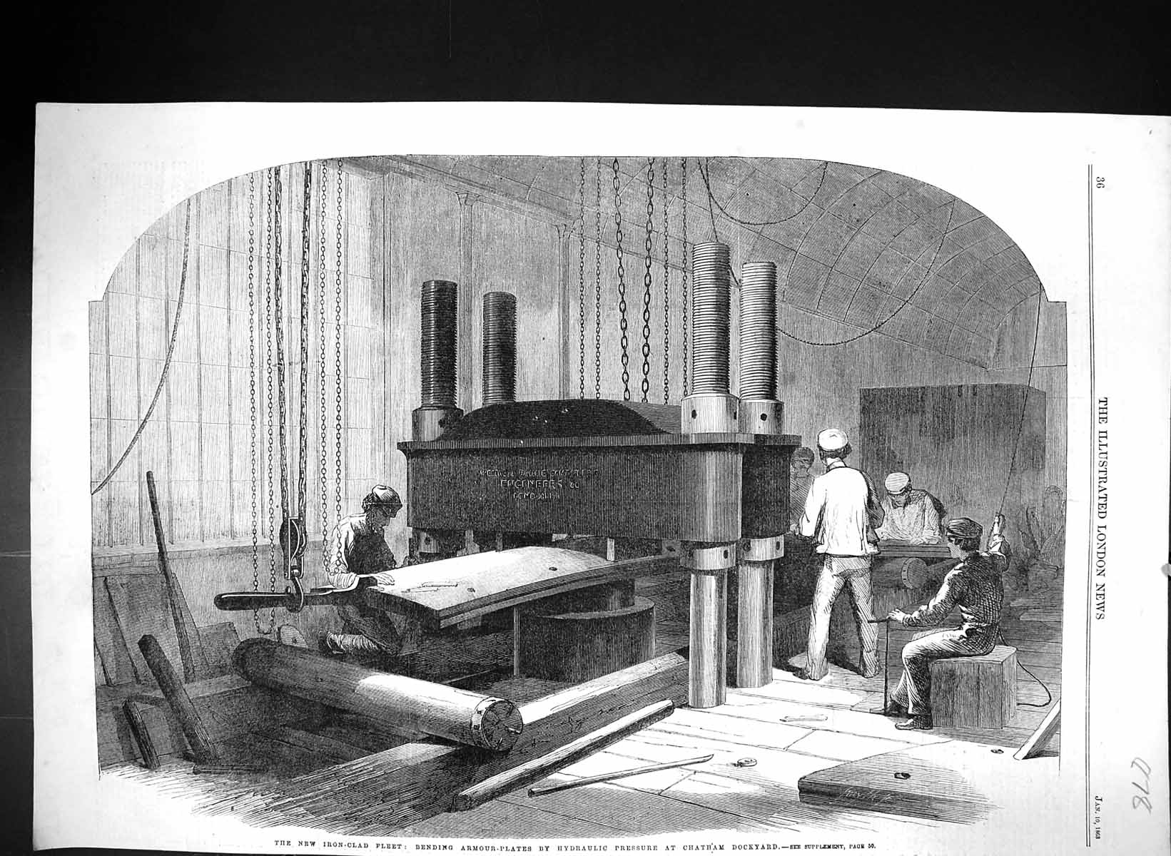Old 1863 Iron Clad Fleet Bending Armour Plates Hydraulic Pressure Cha Victorian