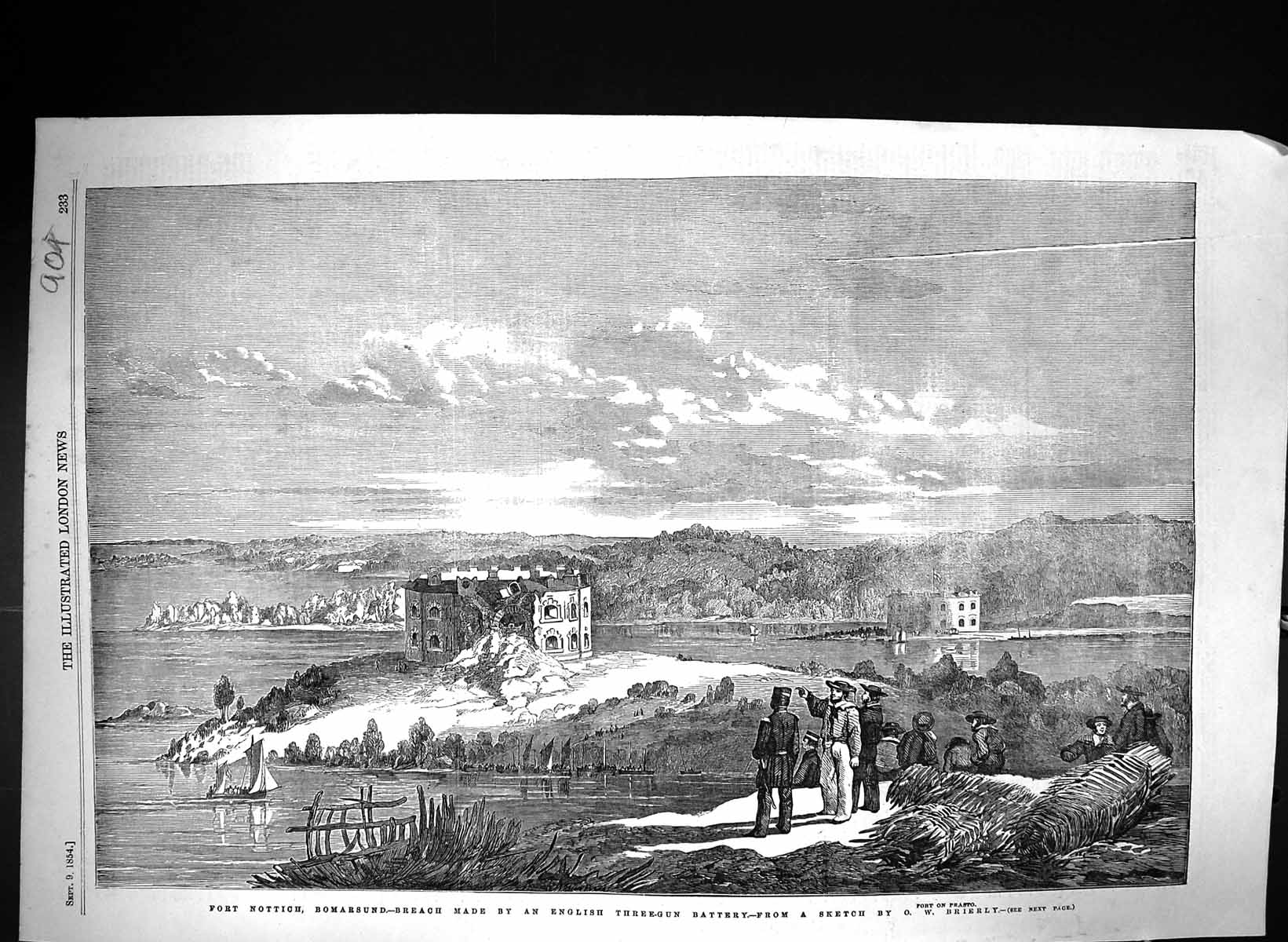 Old 1854 Fort Nottich Bomarsund English Three-Gun Battery Prasto Sail Victorian