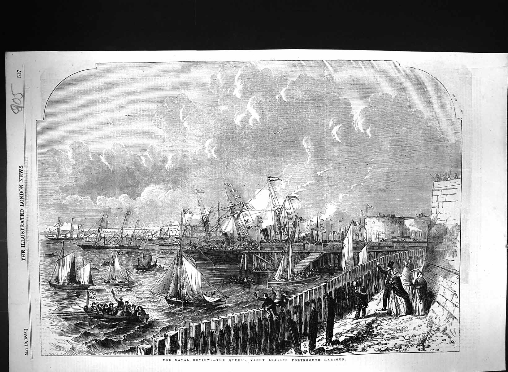 Old 1856 Naval Review Queens Yacht Victoria Albert Portsmouth Harbour Victorian