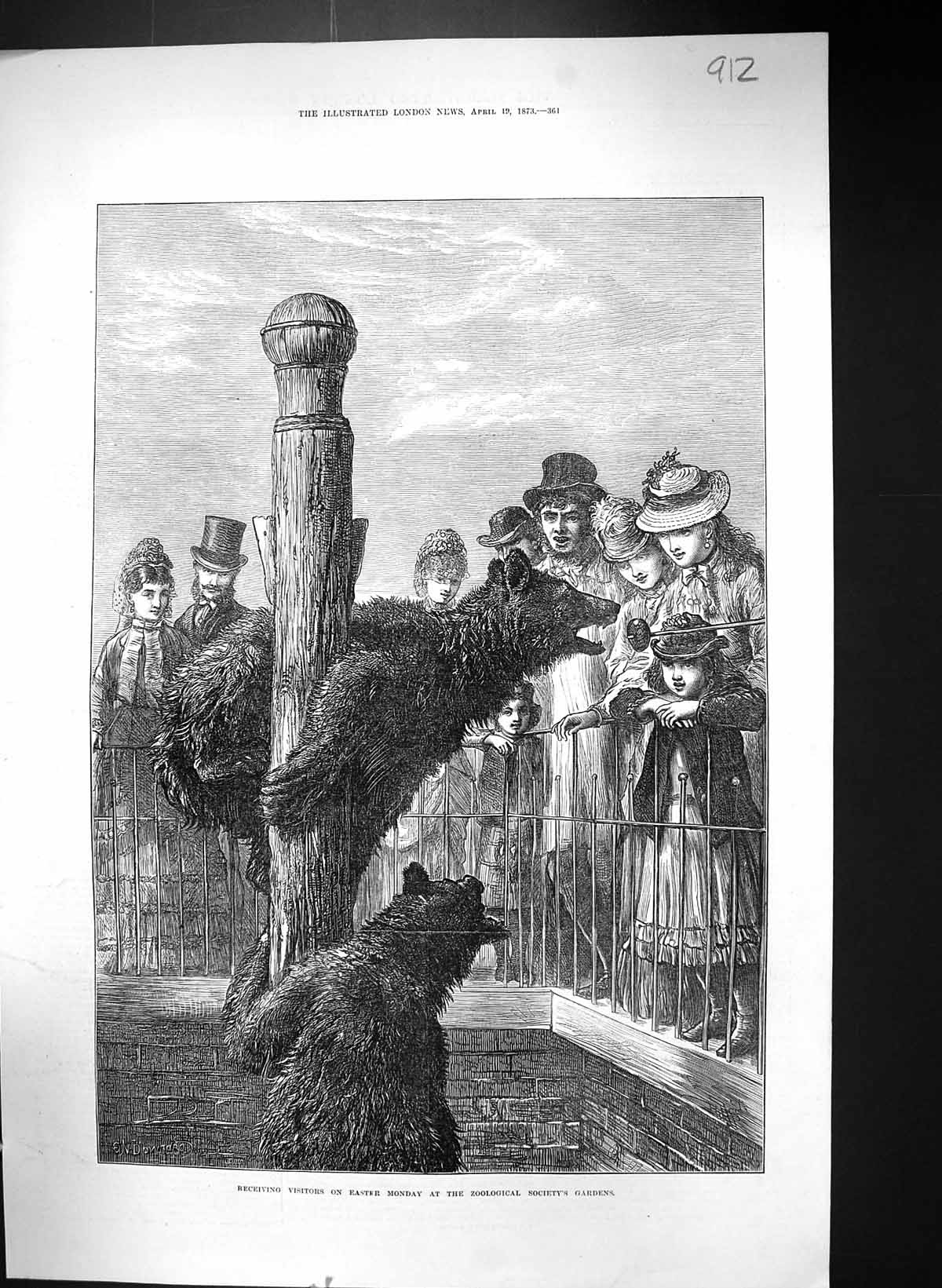 Old 1873 Easter Monday Visitors Zoological Society Gardens Bears Anim Victorian