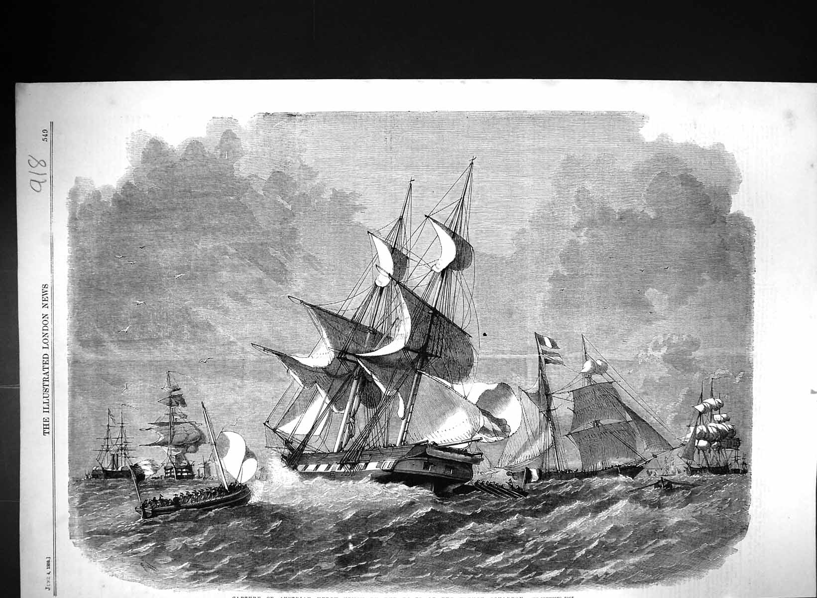 Antique Print 1859 Capture Austrian Merchantmen Boats Ships French Squadron