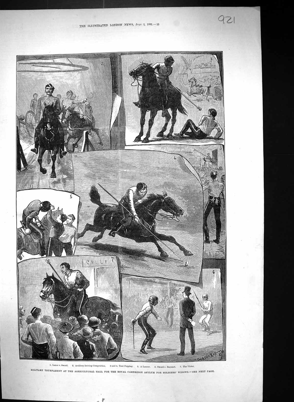 Old Print 1881 Military Tournament Agricultural Hall Cambridge Asylum Si 19th