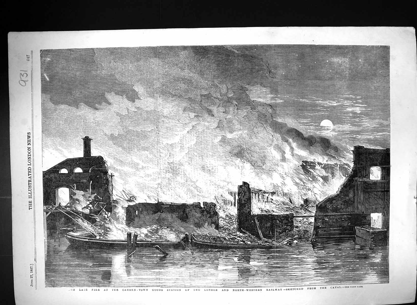 Old 1857 Fire Camden Town London Goods Station North-Western Railway Victorian