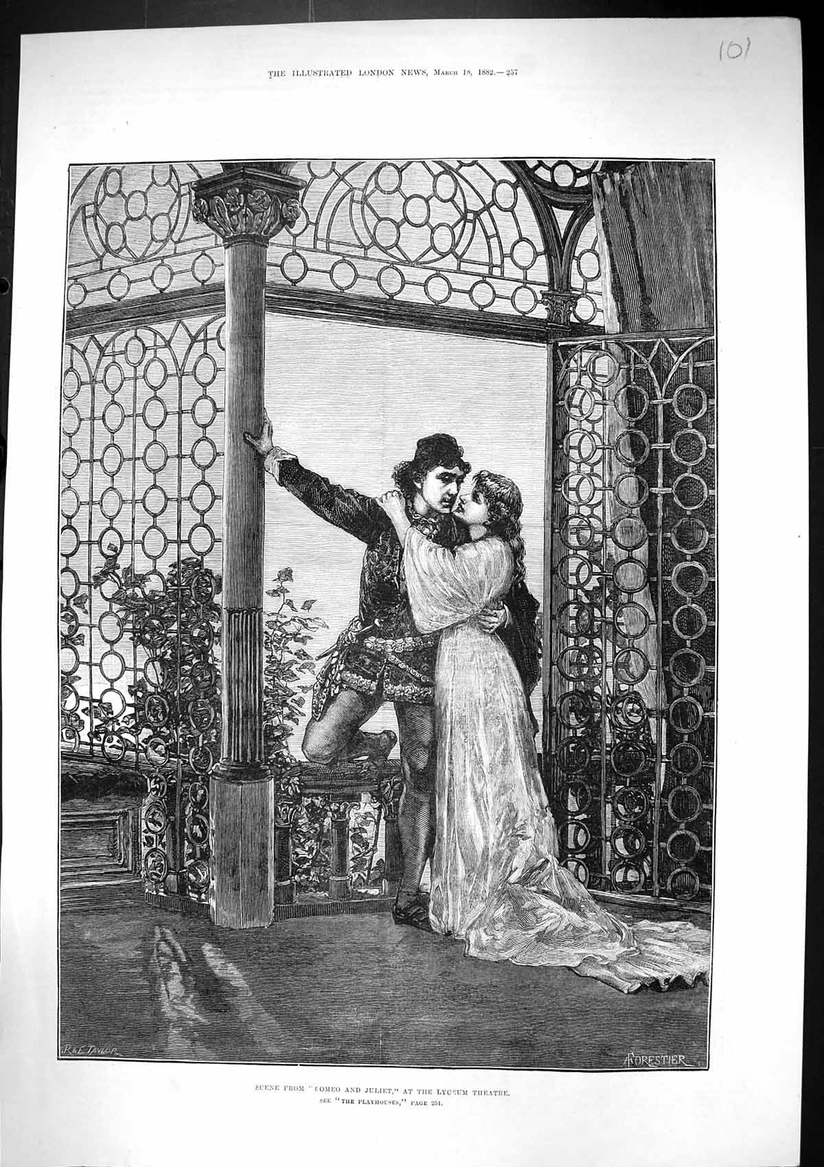 Old Print 1882 Scene Romeo Juliet Lyceum Theatre Romance Taylor Forestier 19th