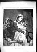Old Print 1882 Thomas Davidson Fine Art Nurse Children Hospital Beds Ward 19th