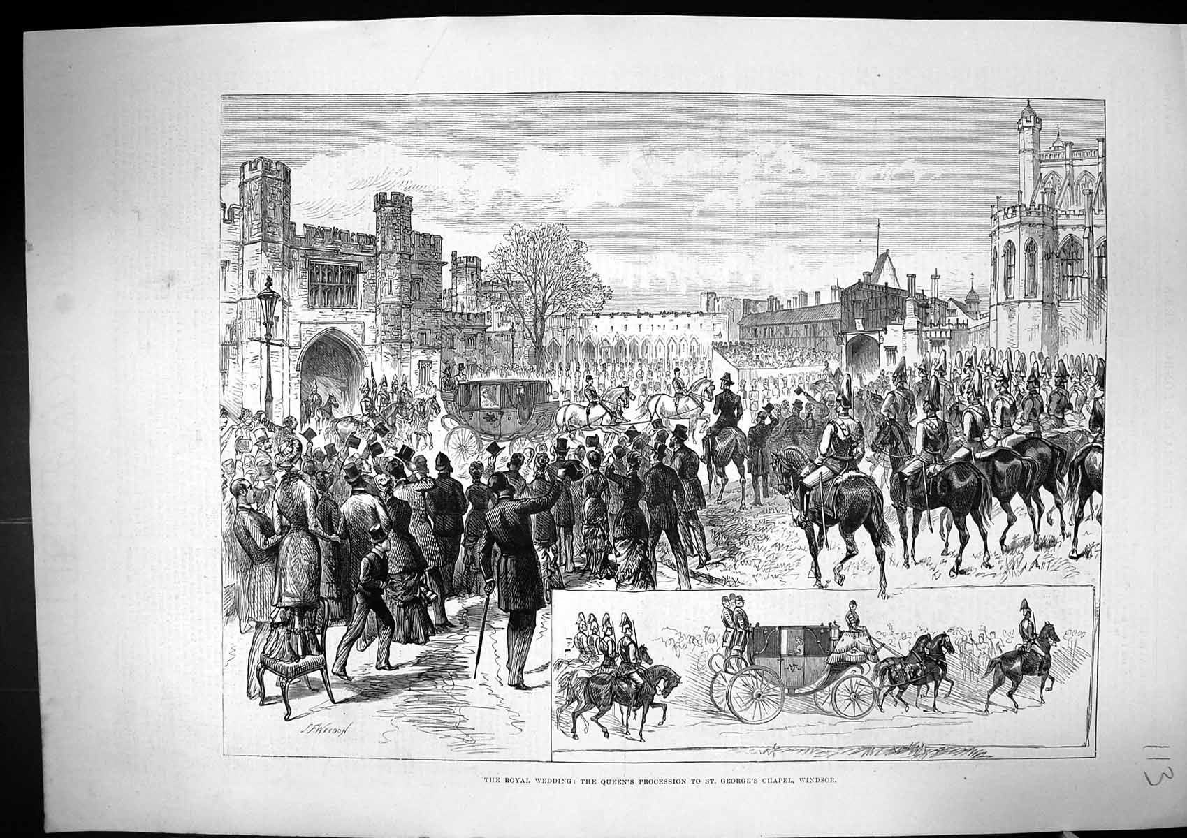 Old 1882 Royal Wedding Queen Procession St. George'S Chapel Windsor L Victorian