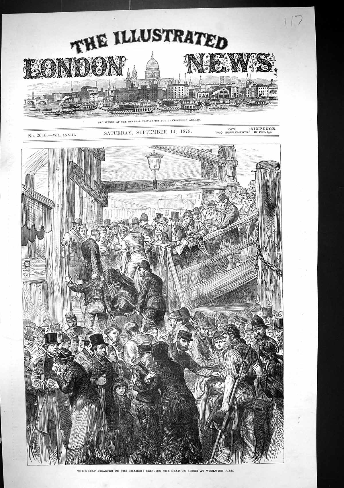 Old 1878 Great Disaster River Thames Dead Bodies Shore Woolwich Pier Victorian