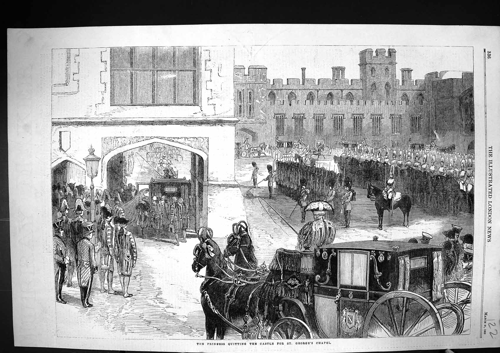 Old 1863 Scene Princess Leaving Windsor Castle St. George'S Chapel Ro Victorian