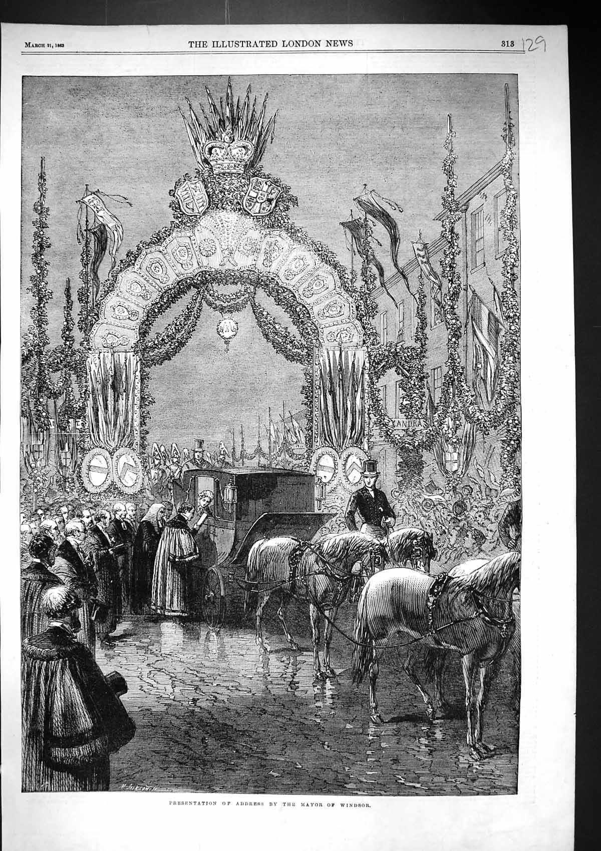 Old Antique Print 1863 Presentation Address Mayor Windsor London Fine Art 19th