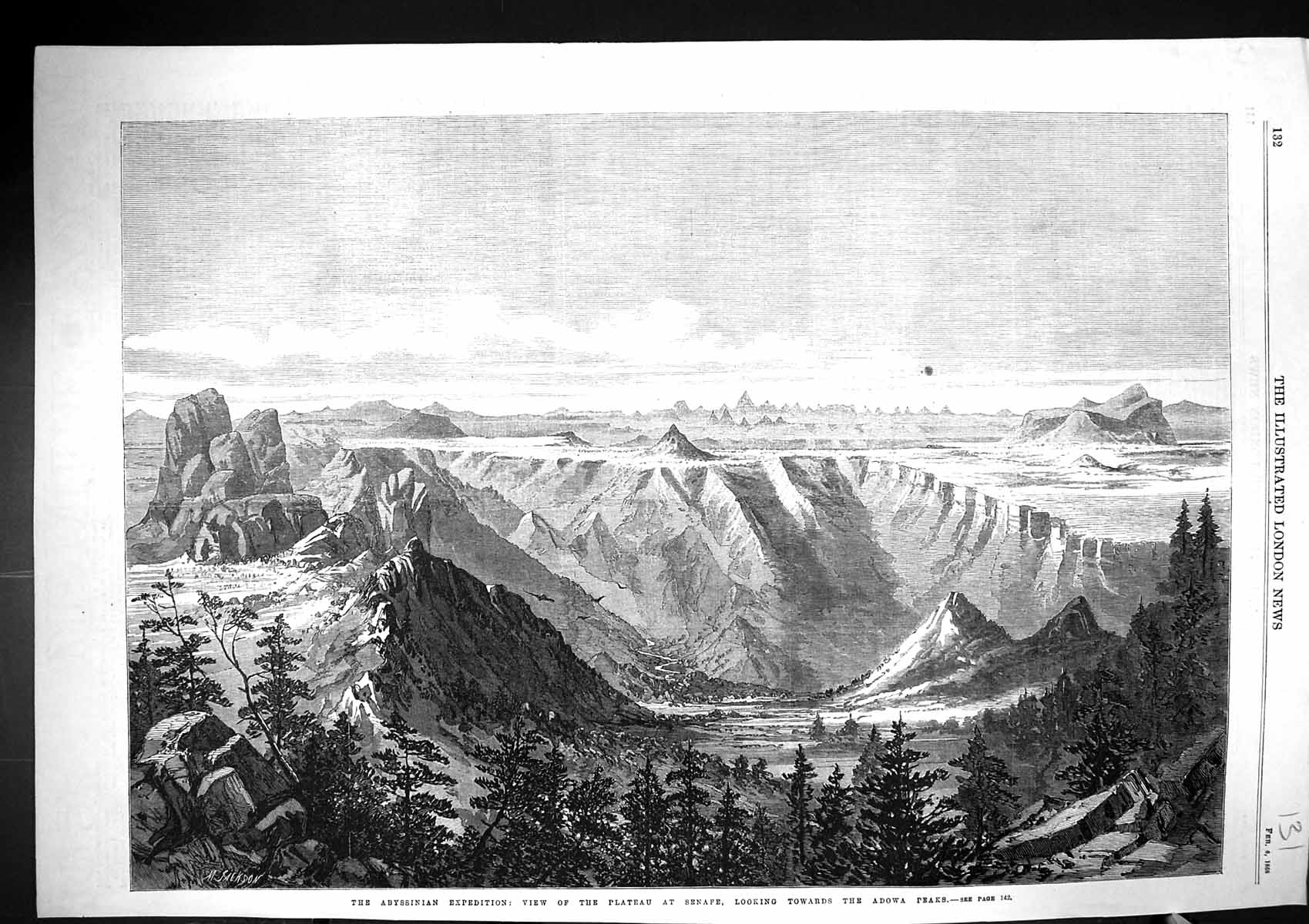 Old Print 1868 Abyssinia Expedition Plateau Senafe Adowa Peaks Mountains 19th