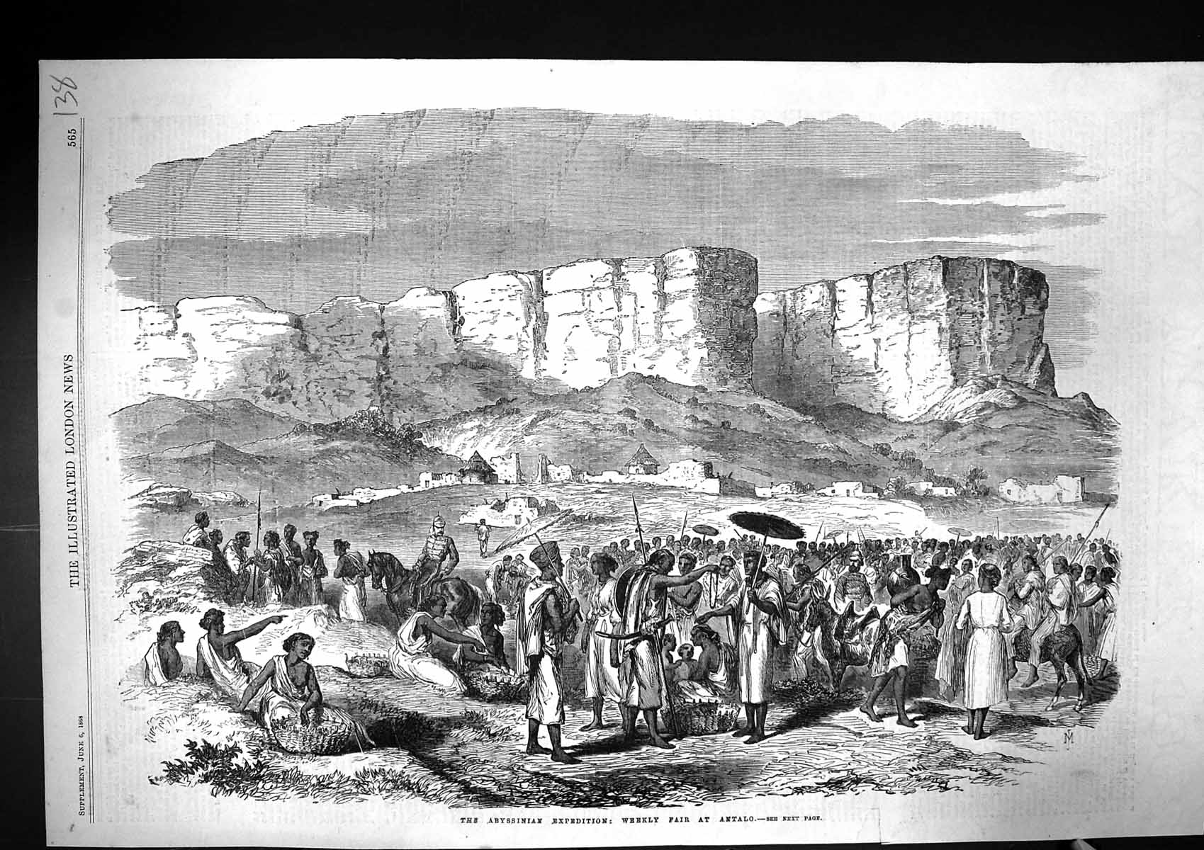 Old 1868 Abyssinia Expedition Scene Weekly Fair Antalo Natives People Victorian