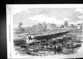 Old 1868 Volunteer Review Windsor Crossing Pontoon Bridge River Thame Victorian