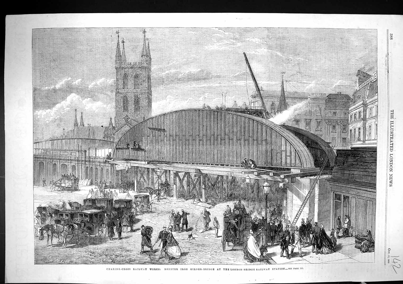 Old 1863 Charing-Cross Railway Works Iron Girder Bridge London Bridge Victorian