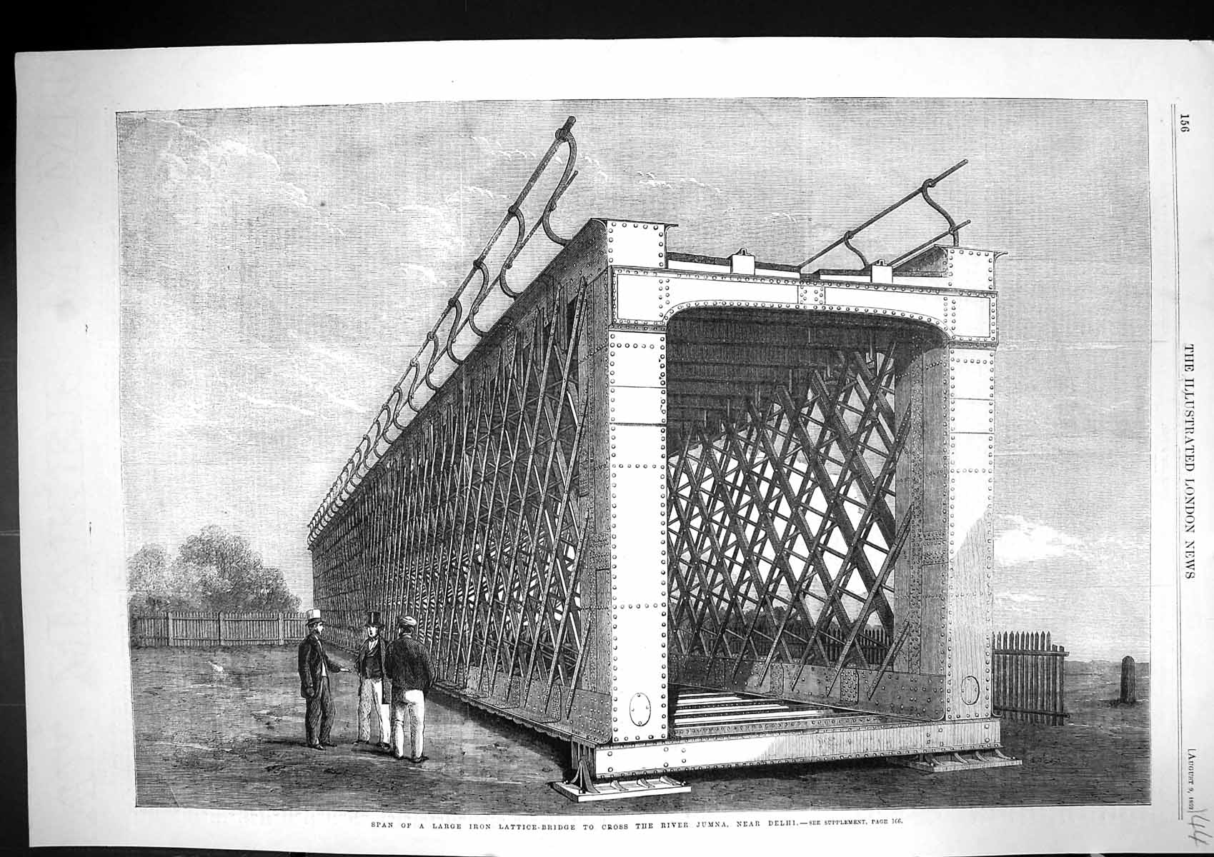 Old 1862 Span Large Iron Lattice Bridge Cross River Jumna Delhi India Victorian