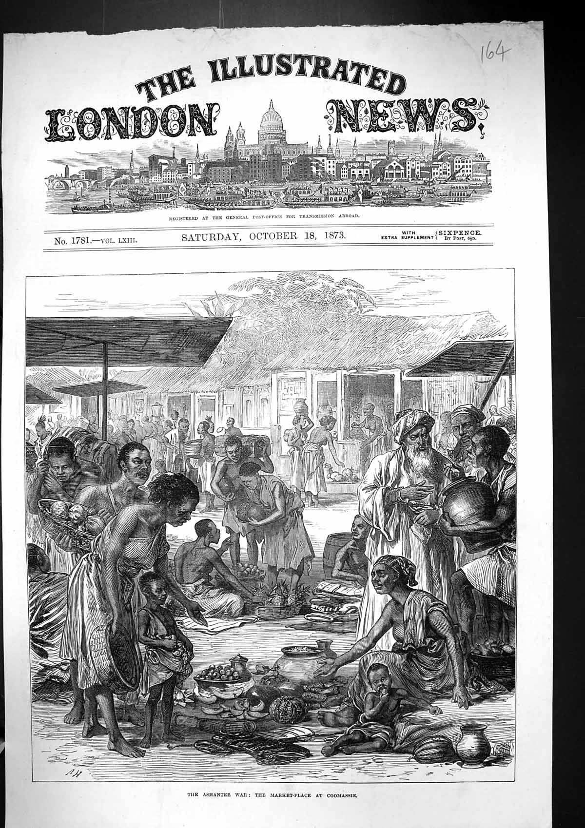 Old Antique Print 1873 Ashantee War Market Place Coomassie Natives Africa 19th