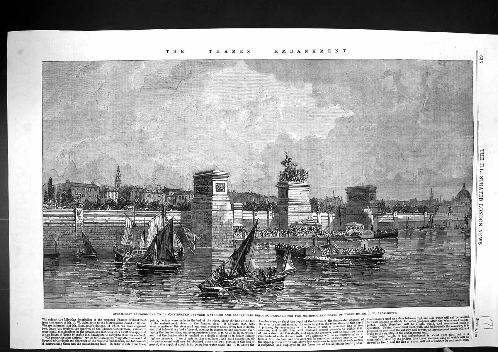Old 1863 Steam Boat Landing Pier Waterloo Blackfriars Bridge Metropol Victorian