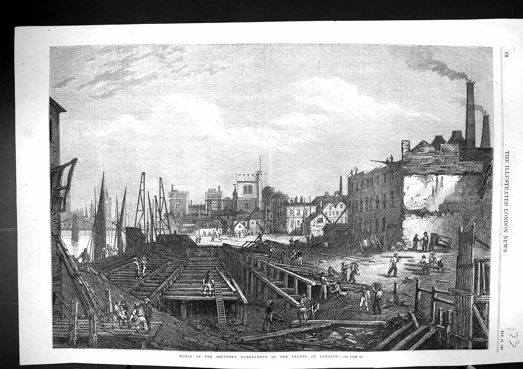 Old 1868 Works Southern Embankment River Thames Lambeth London Engine Victorian