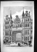 Antique Old Print 1881 New Leadenhall Market Buildings Architecture London 19th