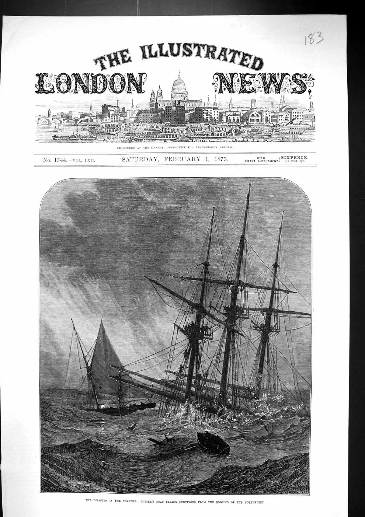 Old 1873 Disaster English Channel Cutter'S Boat Taking Survivors Rigg Victorian