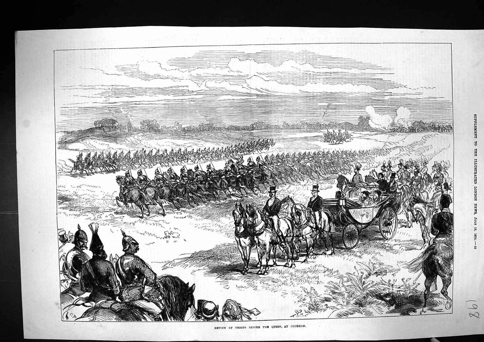 Old Print 1874 Review Troops Siers War Queen Royal Family Chobham War Ho 19th