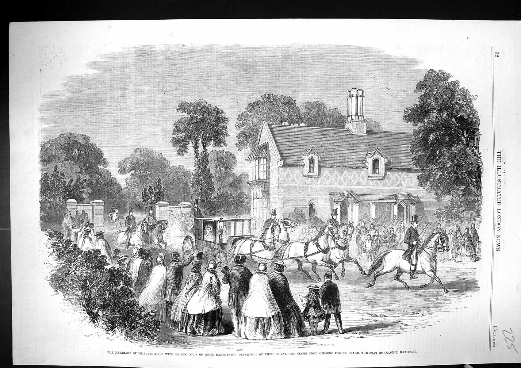 Old 1862 Marriage Princess Alice Prince Louis Darmstadt Osborne St. C Victorian