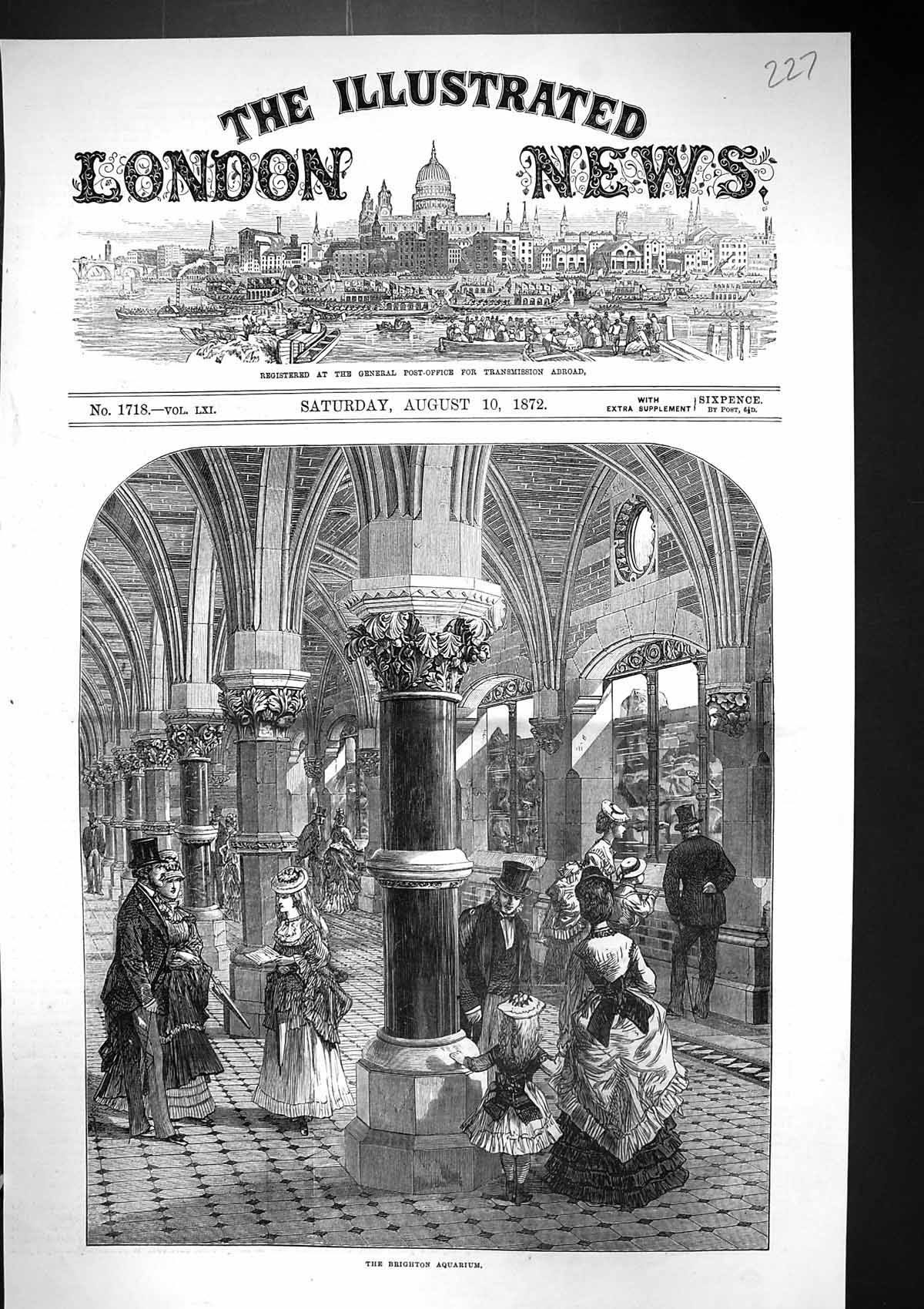 Antique Print 1872 Interior Brighton Aquarium People Architecture Fine Art 19th