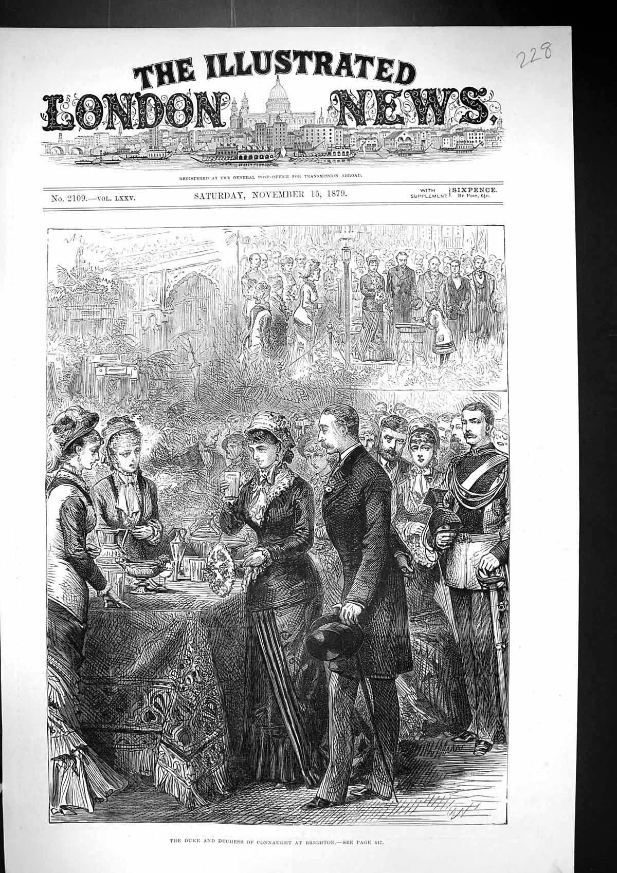 Original Old Antique Print 1879 Duke Duchess Connaught Brighton England 19th