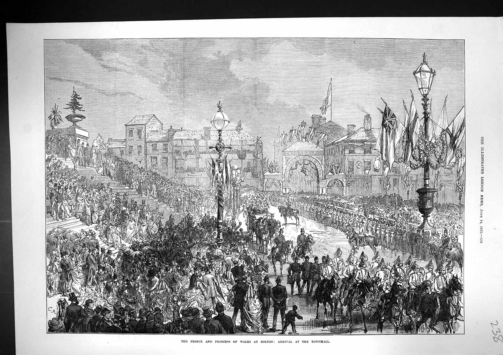 Old 1873 Prince Princess Wales Bolton Arrival Townhall Procession Hor Victorian