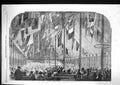 Original Old Antique Print 1859 Cobden Banquet Rochdale Flags Williams 19th