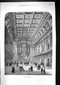 Original Old Antique Print 1873 Interior Bolton Townhall England Architecture