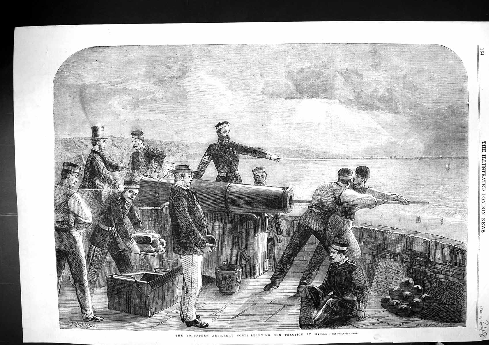 Old Print 1860 Volunteer Artillery Corps Learning Gun Practice Hythe War 19th
