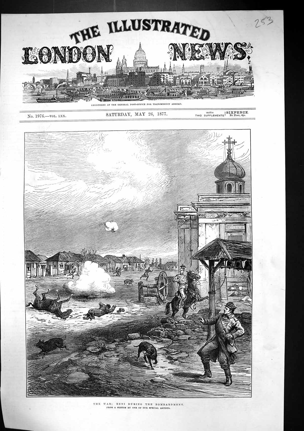Antique Print 1877 War Street Scene Reni During Bombardment Siers Horse Pig