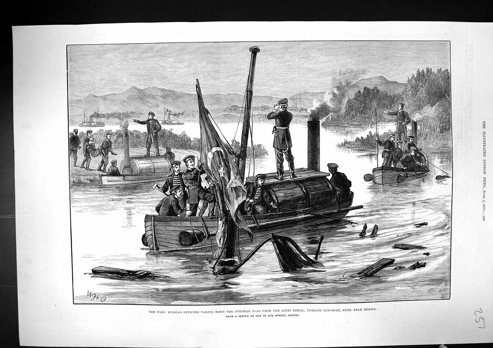 Old 1877 War Russian Officers Taking Down Ottoman Flag Lutfi Djelil T Victorian