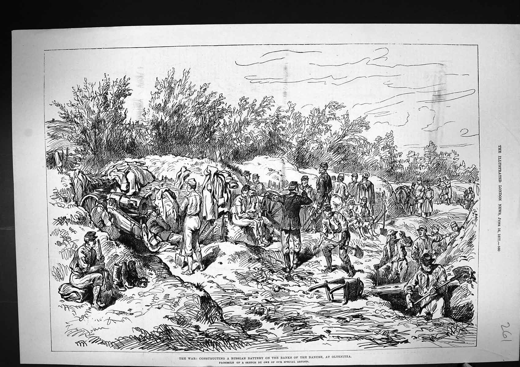 Old 1877 War Constructing Russian Battery Banks River Danube Oltenitz Victorian