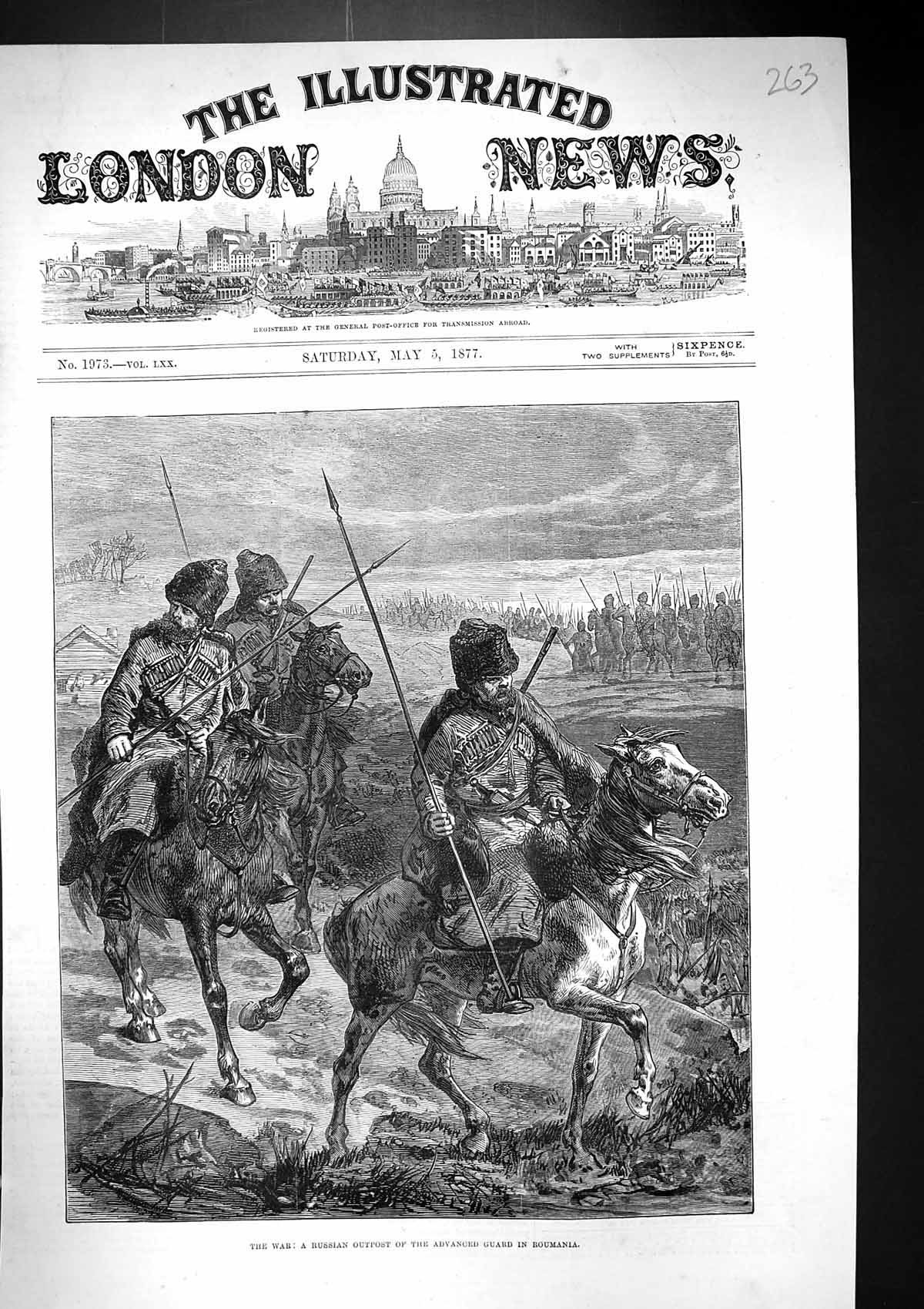 Antique Print 1877 War Russian Outpost Advanced Guard Roumania Siers Horses